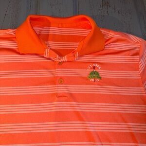 Nike Polo  Shirt Mens Large US Open Merion 2013 Golf Logo Orange/White Stripe